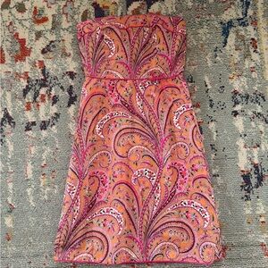 J. Crew Strapless Dress in Pink and Orange